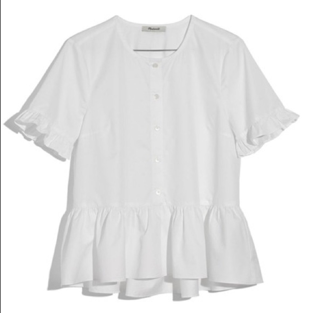 Madewell studio ruffle button top white XS